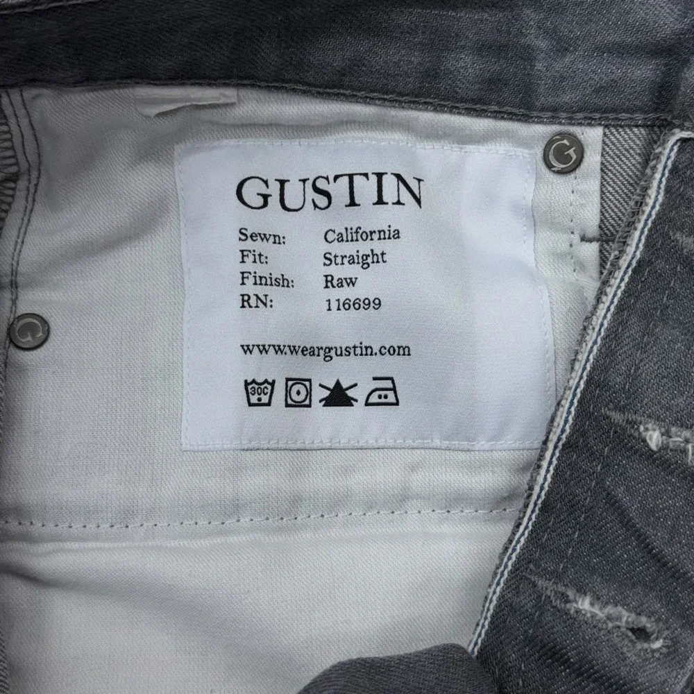 Gustin‎ Mens California Straight Raw Grey Denim Jeans Button Fly Size 32 x 31